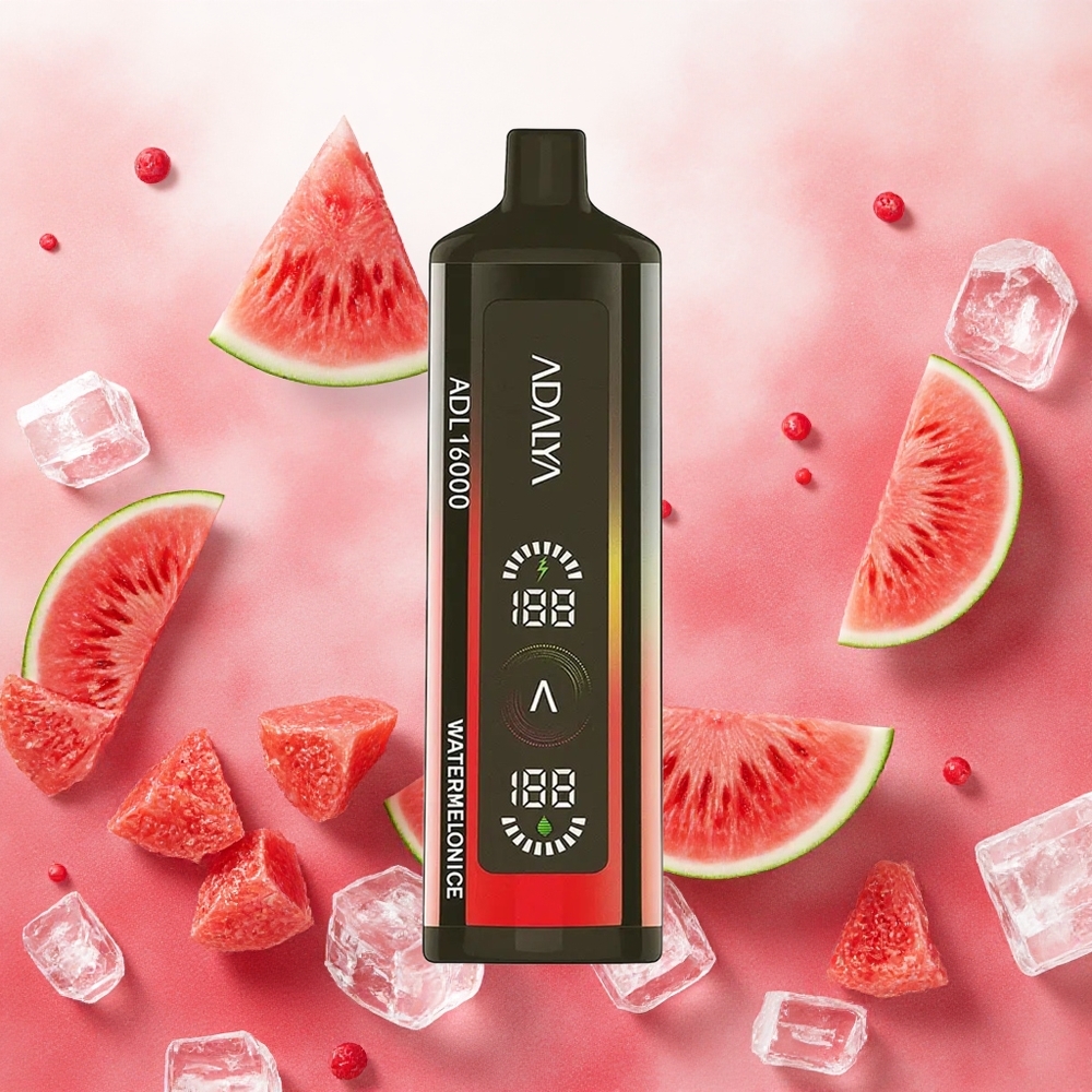 Adalya ADL 16000 PRO Puffs Vape Descartável Melancia Gelo com Tela Digital e Bateria Recarregável USB-C - Atacado Brasileiro