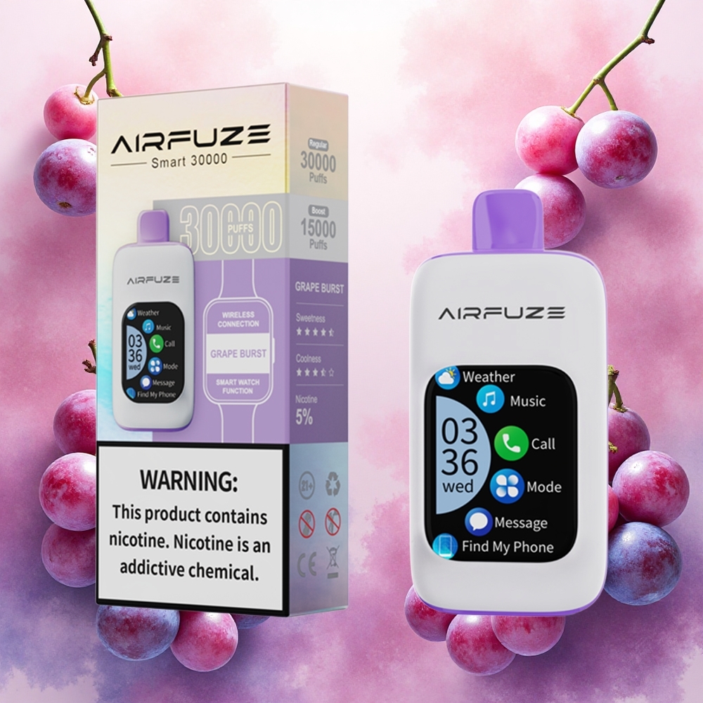 AirFuze Smart 30000 Puffs Disposable Vape Explosão de Uva com Tela TFT 201\ Touch 900mAh - atacado brasileiro