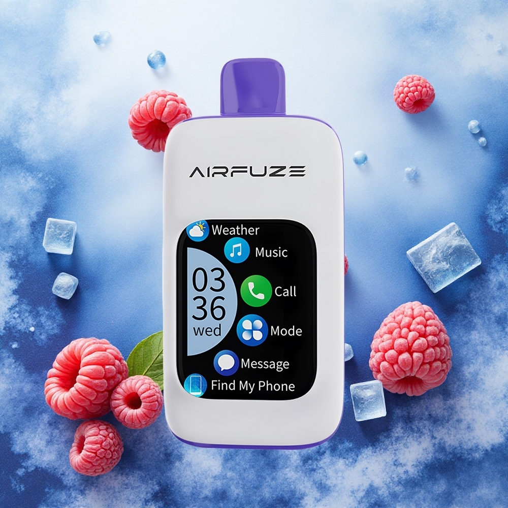 AirFuze Smart 30000 Puffs Vape Descarga Azul Framboesa Gelo com Tela TFT 201 e Bateria 900mAh - Atacado Brasileiro