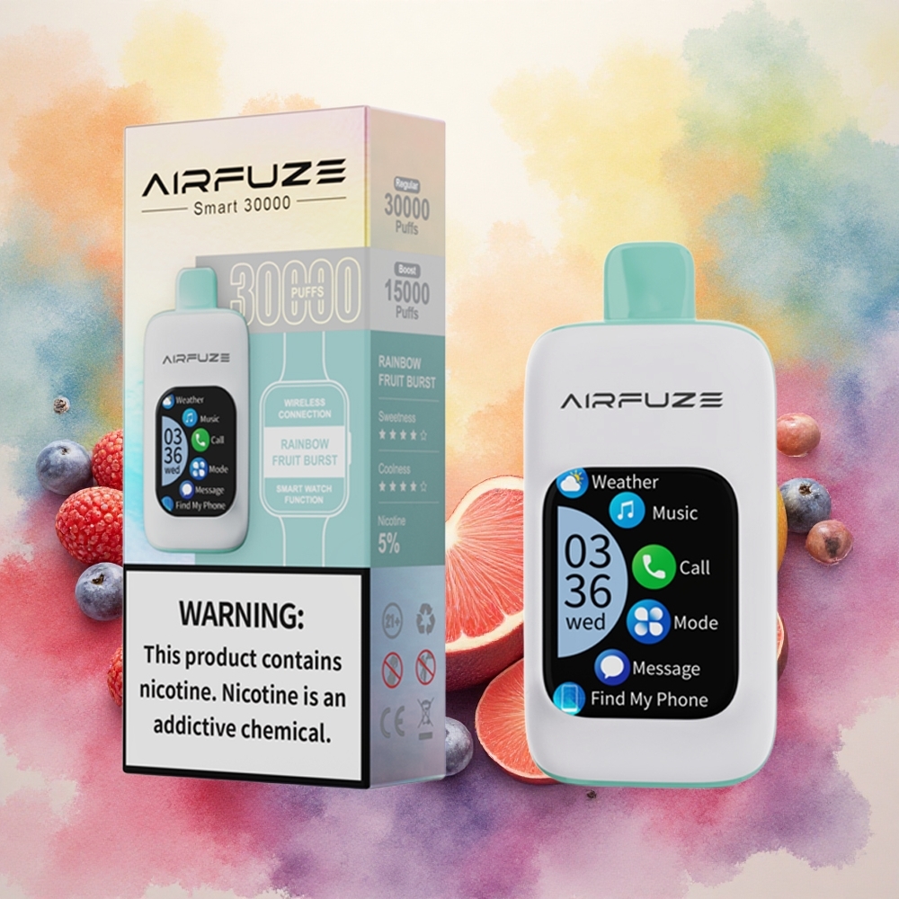 AirFuze Smart 30000 Puffs Vape Descartável Explosão de Frutas Arco-Íris com Tela TFT 201\ e Bateria 900mAh - Atacado Brasileiro