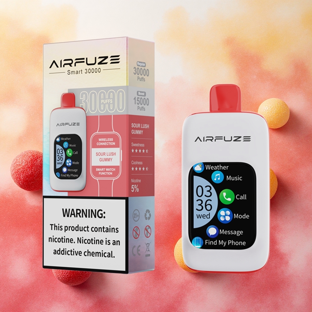 AirFuze Smart 30000 Puffs Vape Descartável Goma Azeda Deliciosa com Tela TFT 201\ e Tipo-C atacado brasileiro