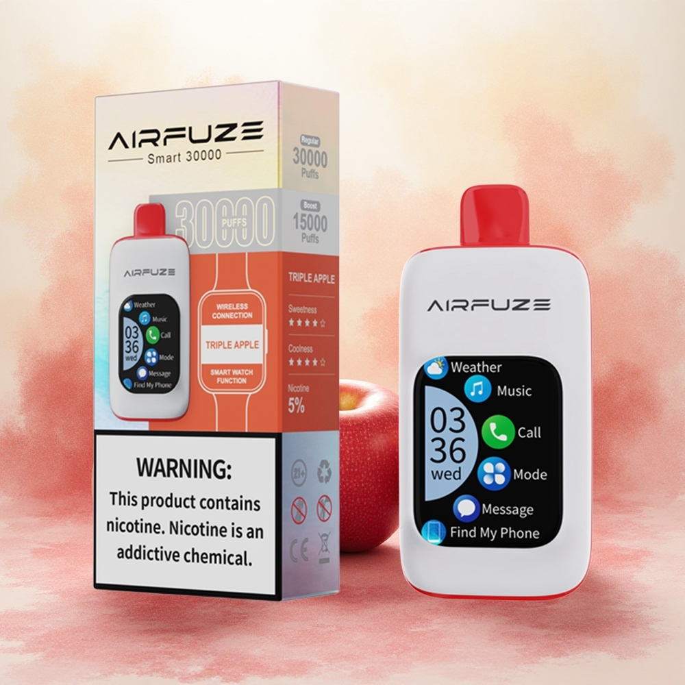 AirFuze Smart 30000 Puffs Vape Descartável Maçã Tripla com Tela TFT 201\ e Bateria 900mAh - Atacado Brasileiro