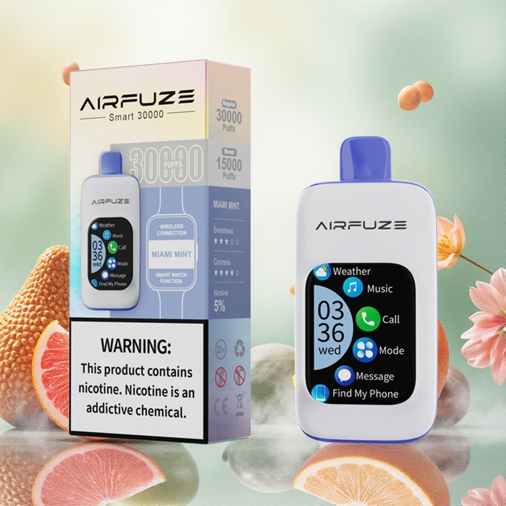 AirFuze Smart 30000 Puffs Vape Descartável Menta Miami com Tela TFT 201\ e Bateria 900mAh - Atacado Brasileiro