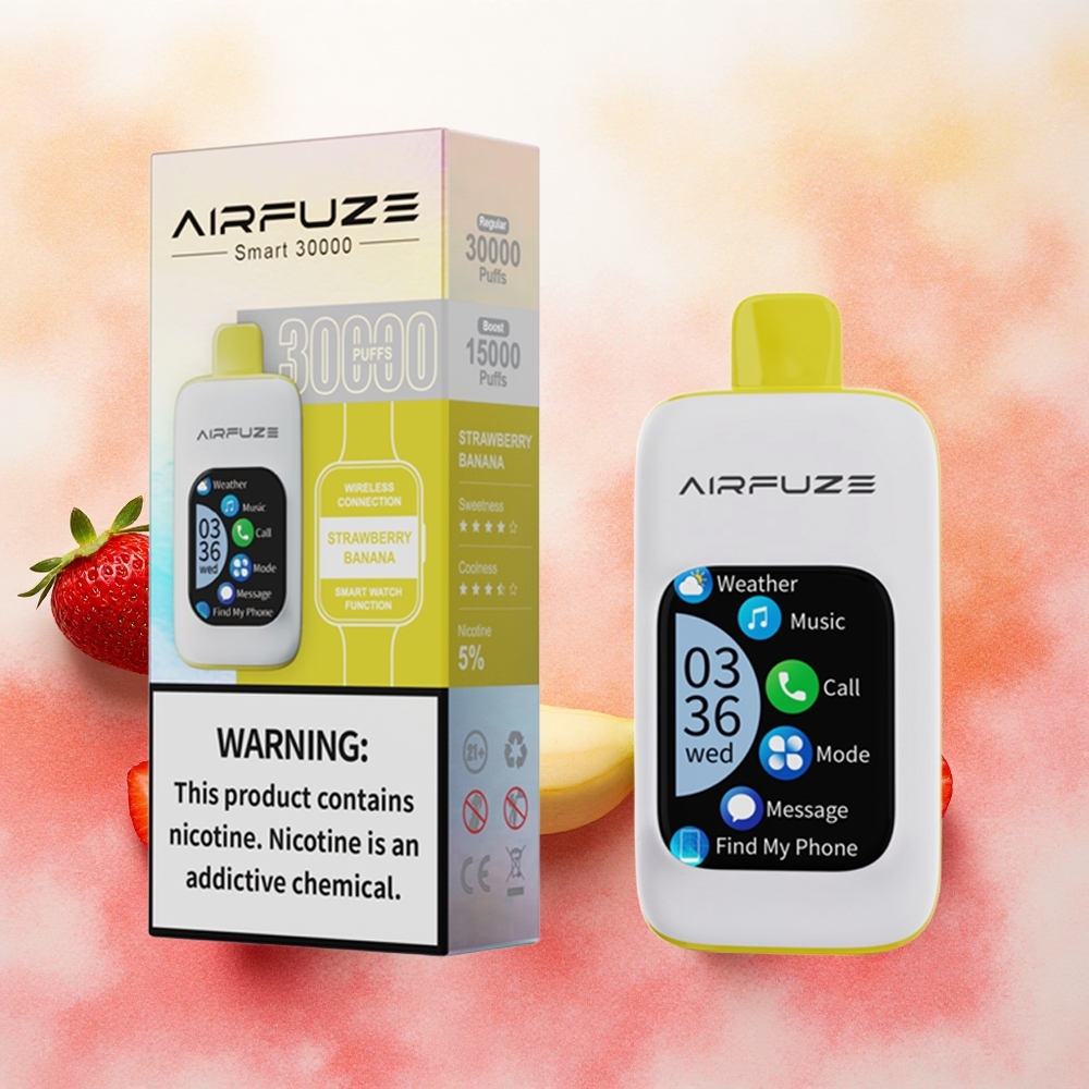 AirFuze Smart 30000 Puffs Vape Descartável Morango Banana com Tela TFT 201\ e Tipo-C atacado brasileiro