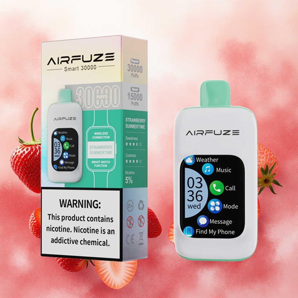 AirFuze Smart 30000 Puffs Vape Descartável Morango Verão com Tela TFT 201\ e Bateria 900mAh atacado brasileiro