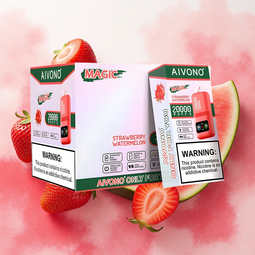 Aivono AIM MAGIC 20000 Puffs Vape Descartável Morango Melancia com 26ml de E-líquido e Bateria Recarregável 600mAh - Atacado Brasileiro