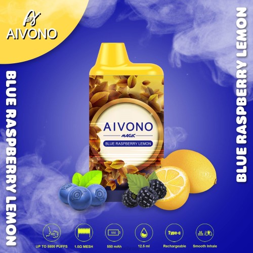 Aivono AIM MAGIC cigarro de caixa de 5800 bocas limão framboesa azul 086J91 - Aivono Vape Brasil