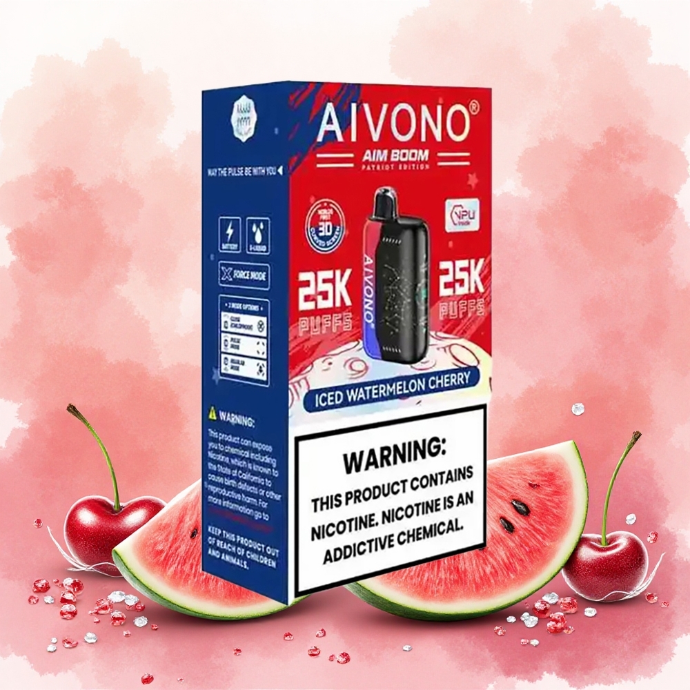 Aivono Aim Boom 25000 Puffs Descartável Melancia Cereja Gelo atacado brasileiro 0 2 3 5 Nic 28ml 650mAh 12ohm