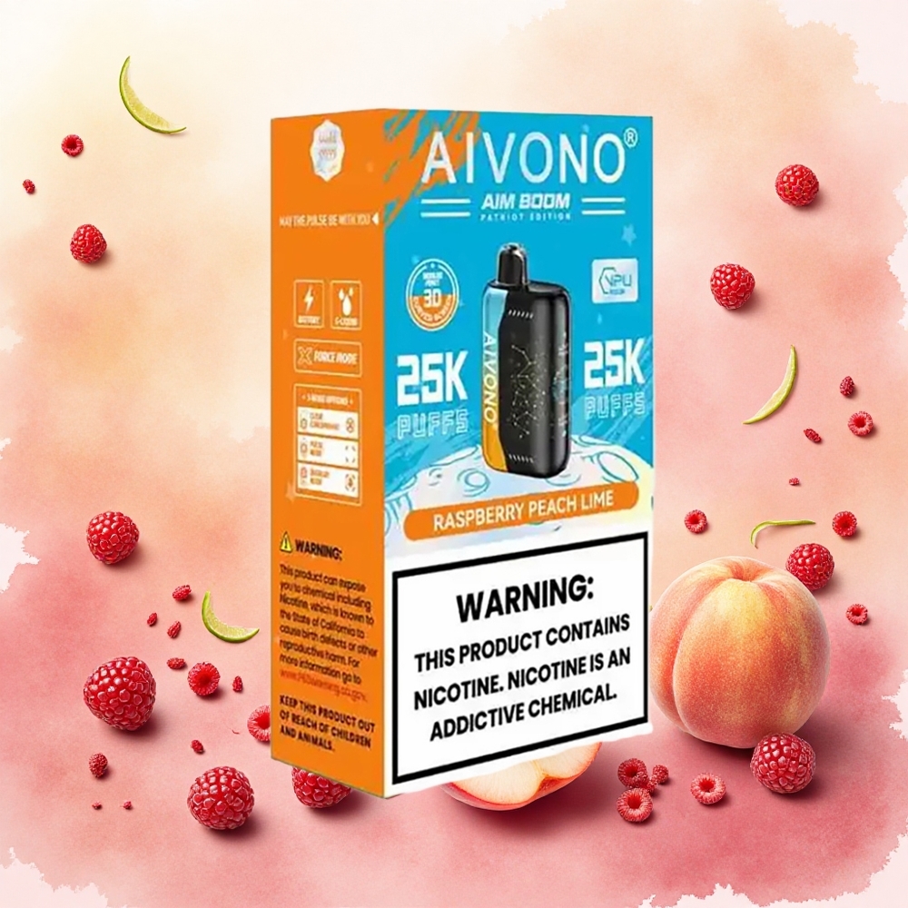 Aivono Aim Boom 25000 Puffs Vape Descartável Framboesa Pêssego Lima atacado brasileiro