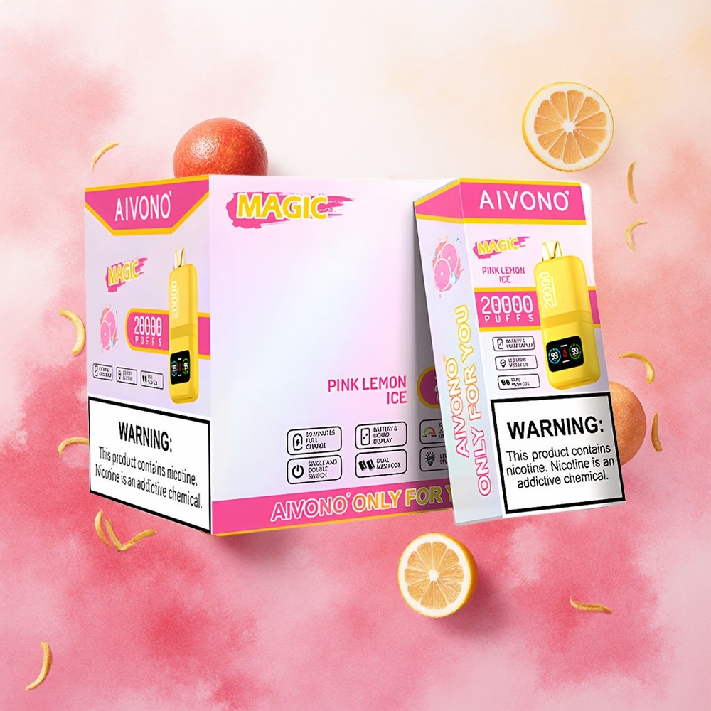 Aivono Aim Magic 20000 Puffs Atacado Brasileiro - 26ml E-líquido e Tipo-C Recarregável - Limão Rosa Gelado