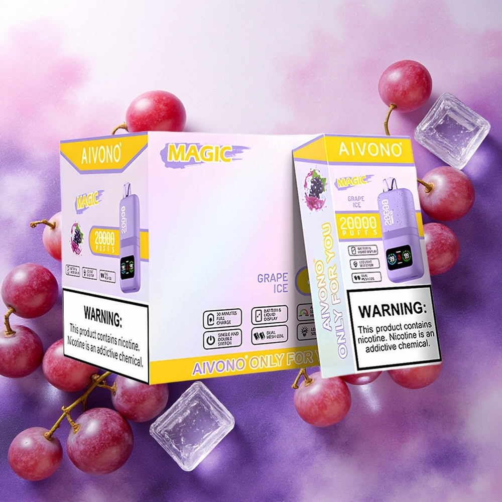 Aivono Aim Magic 20000 Puffs Atacado Brasileiro Vape Descartável Gelo Uva com 26ml E-líquido e Bateria 600mAh