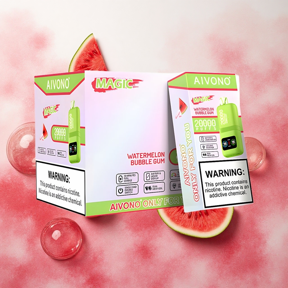 Aivono Aim Magic 20000 Puffs Recarregável USB-C e 26ml de Líquido Sabor Melancia Chiclete - Atacado Brasileiro
