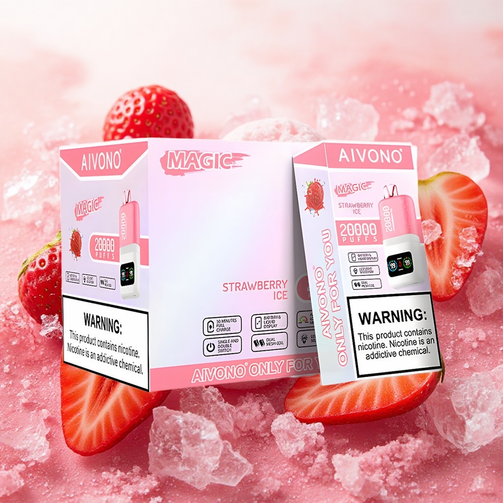 Aivono Aim Magic 20000 Puffs Vape Descartável Morango Gelo com 26ml de E-líquido e Bateria Recarregável 600mAh - Atacado Brasileiro
