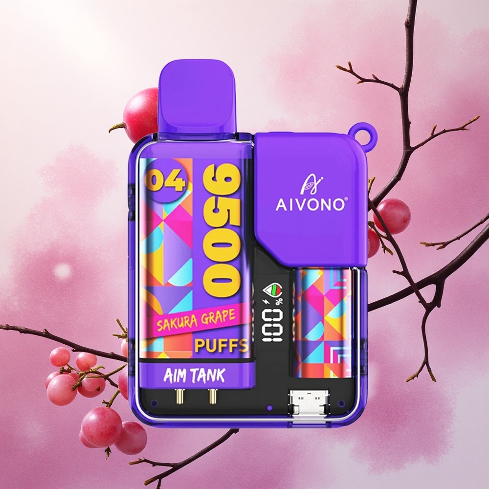 Aivono Aim Tank 9500 Puffs Atacado Brasileiro Sakura Uva com Bateria 650mAh e LCD