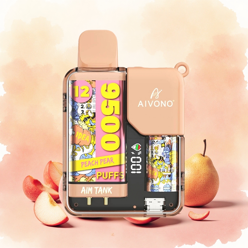 Aivono Aim Tank 9500 Puffs Vape Descartável Pêssego Pera atacado brasileiro LCD 18ml 650mAh 5 Nic 12ohm