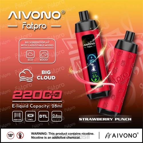 Aivono Fatpro 22000 ponche de morango 086J8 - Vape Aivono Brasil