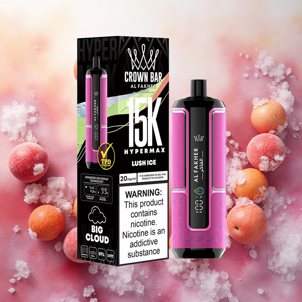 Al Fakher Crown Bar 15K Hypermax Atacado Brasileiro Vape Kit Luch Ice com 22ml e 15000 Tragadas