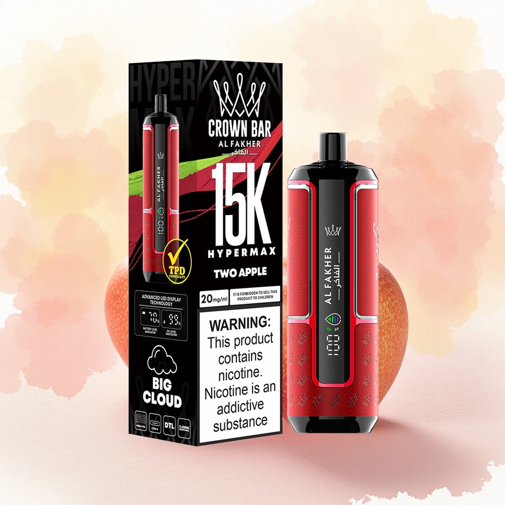 Al Fakher Crown Bar 15K Hypermax Descartável Dois Sabores de Maçã 22ml 600mAh atacado brasileiro