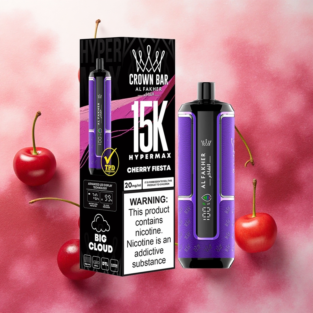 Al Fakher Crown Bar 15K Hypermax Descartável Kit Vape Cereja Fiesta 22ml 600mAh Type-C atacado brasileiro