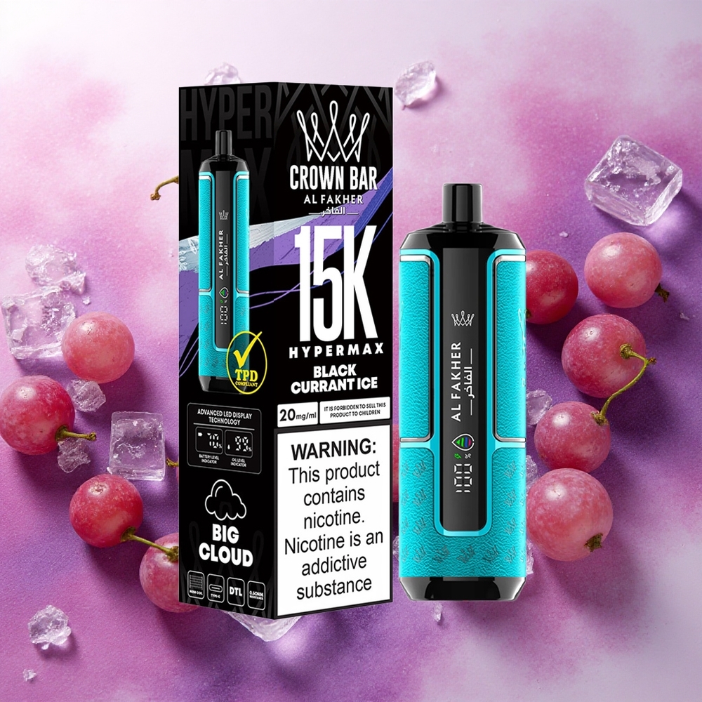 Al Fakher Crown Bar 15K Hypermax Descartável Kit Vape Groselha Gelo com 22ml e 15000 Puffs atacado brasileiro