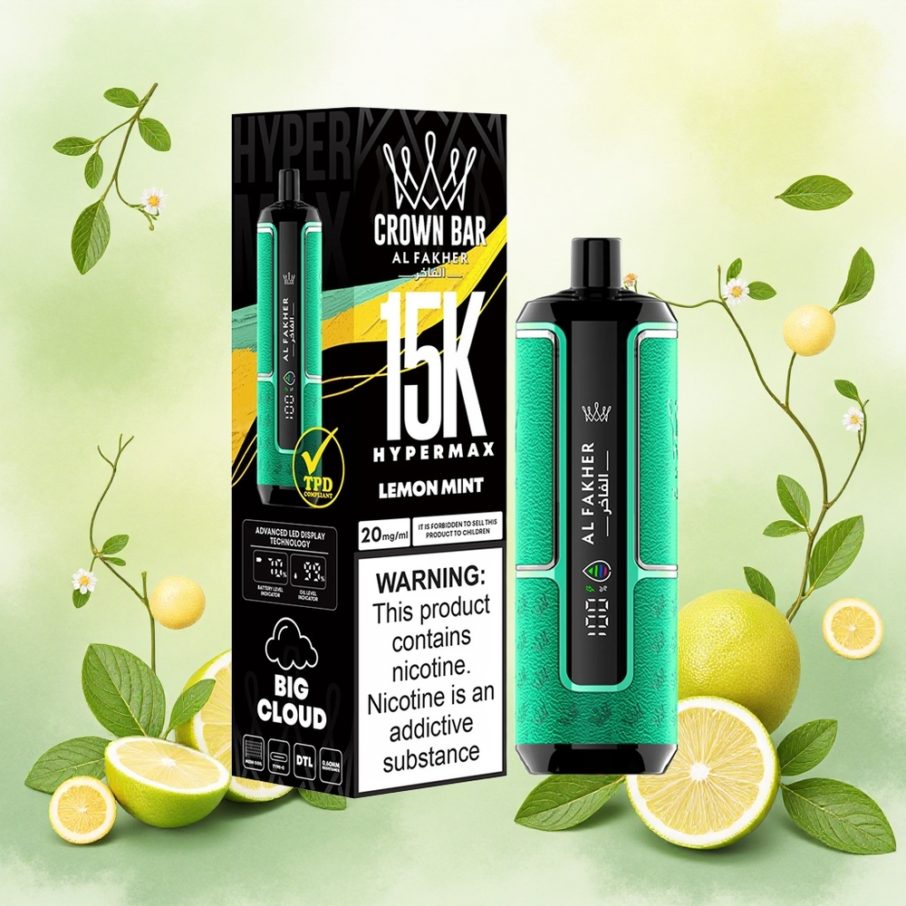 Al Fakher Crown Bar 15K Hypermax Descartável Limão Hortelã atacado brasileiro