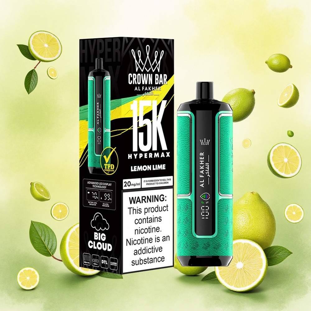 Al Fakher Crown Bar 15K Hypermax Descartável Limão Lima atacado brasileiro