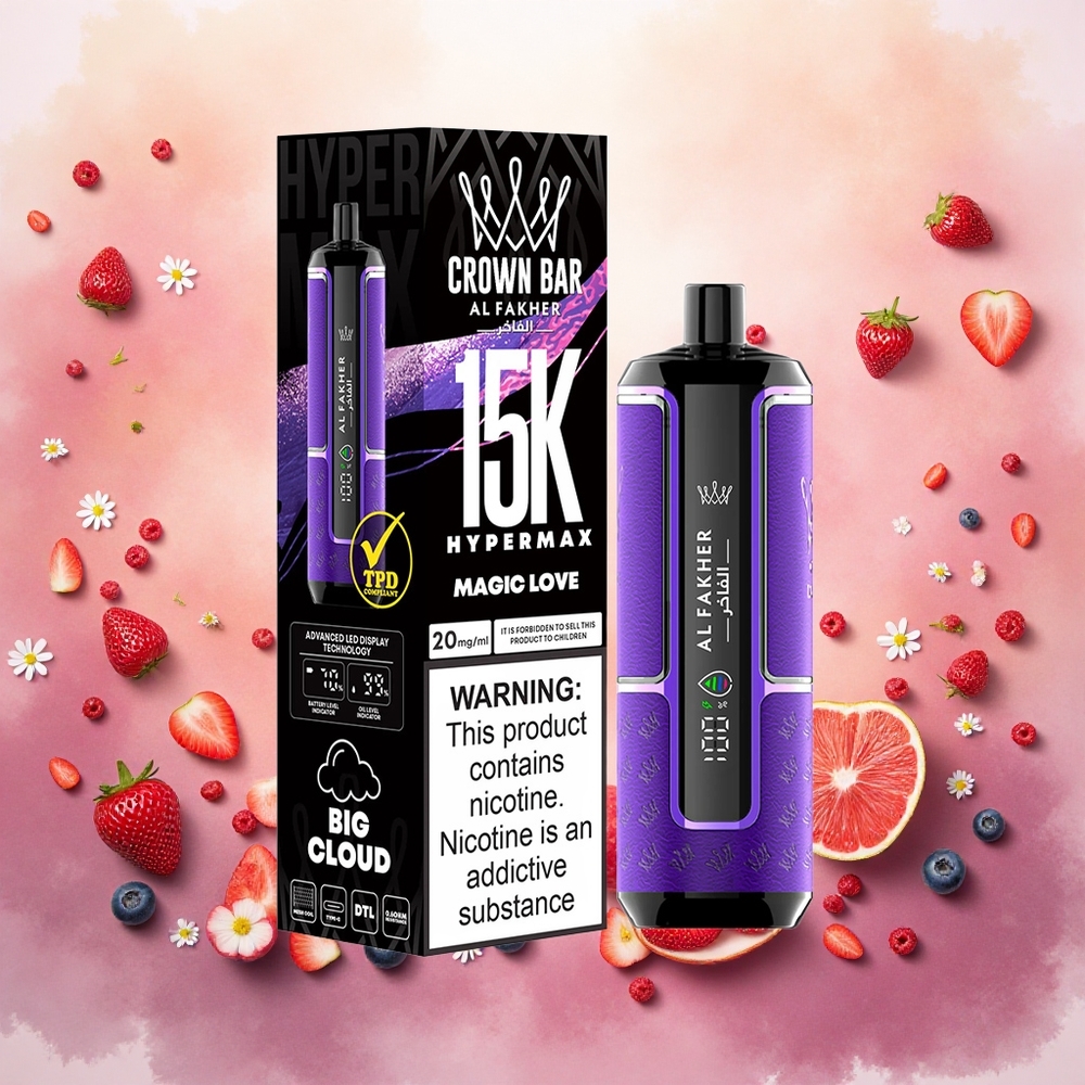 Al Fakher Crown Bar 15K Hypermax Descartável Magic Love atacado brasileiro