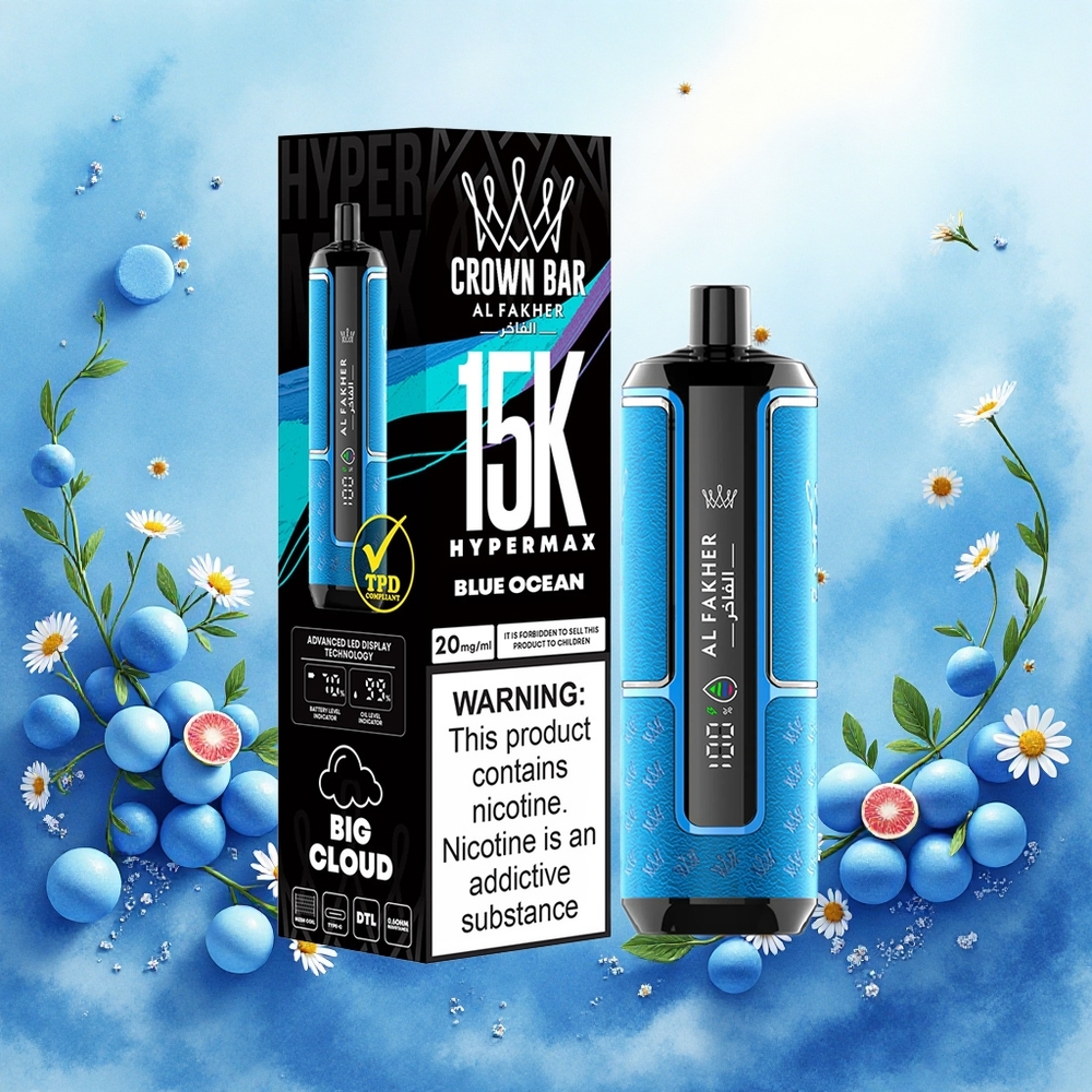 Al Fakher Crown Bar 15K Hypermax Descartável Oceano Azul 22ml 600mAh 6mg DTL atacado brasileiro