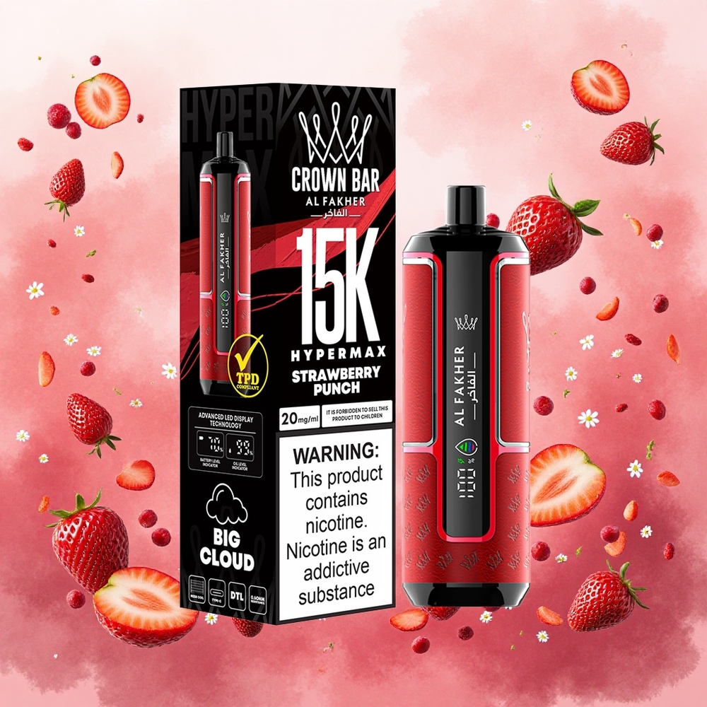 Al Fakher Crown Bar 15K Hypermax Descartável Sabor Morango Punch atacado brasileiro