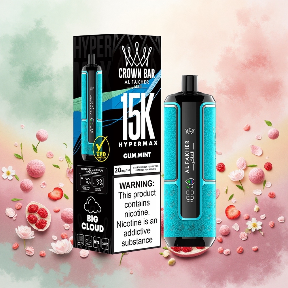 Al Fakher Crown Bar 15K Hypermax Descartável Vape Kit Hortelã Goma atacado brasileiro