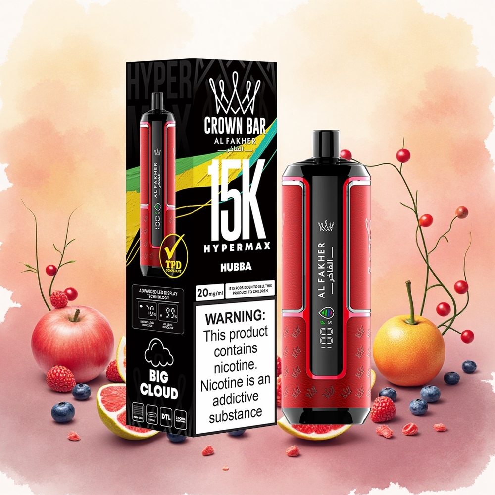 Al Fakher Crown Bar 15K Hypermax Descartável Vape Kit Hubba 22ml 600mAh 6mg/ml DTL atacado brasileiro