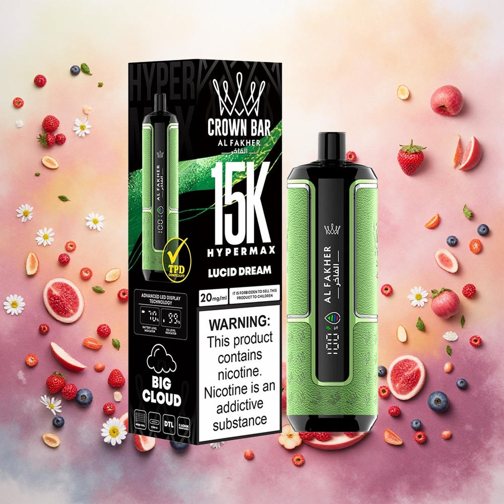 Al Fakher Crown Bar 15K Hypermax Descartável Vape Kit Sonho Lúcido atacado brasileiro