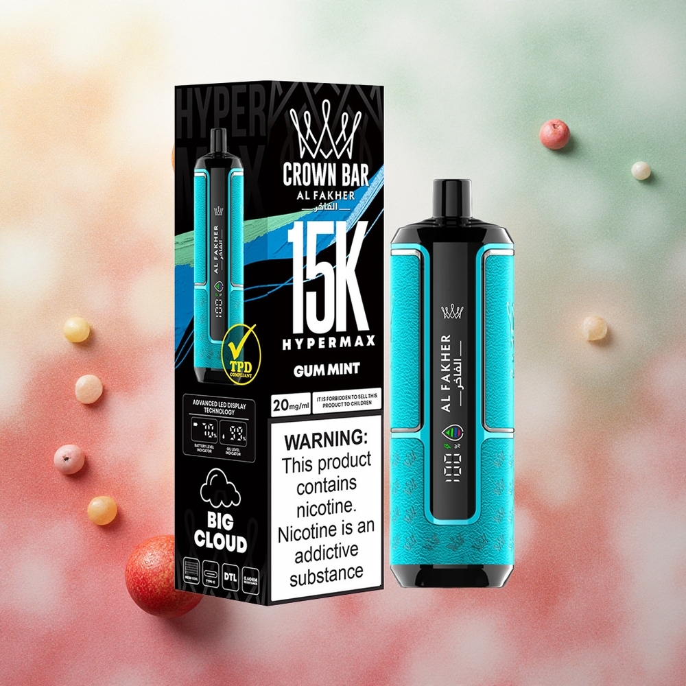 Al Fakher Crown Bar 15K Hypermax Kit Descartável Goma Hortelã 22ml 15000 Puffs atacado brasileiro