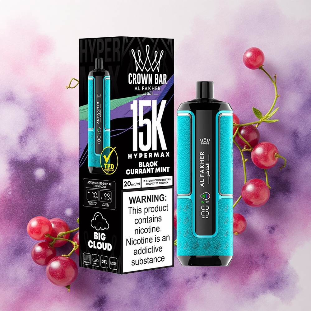 Al Fakher Crown Bar 15K Hypermax Vape Descartável Groselha Hortelã atacado brasileiro 22ml 15000 Tragadas