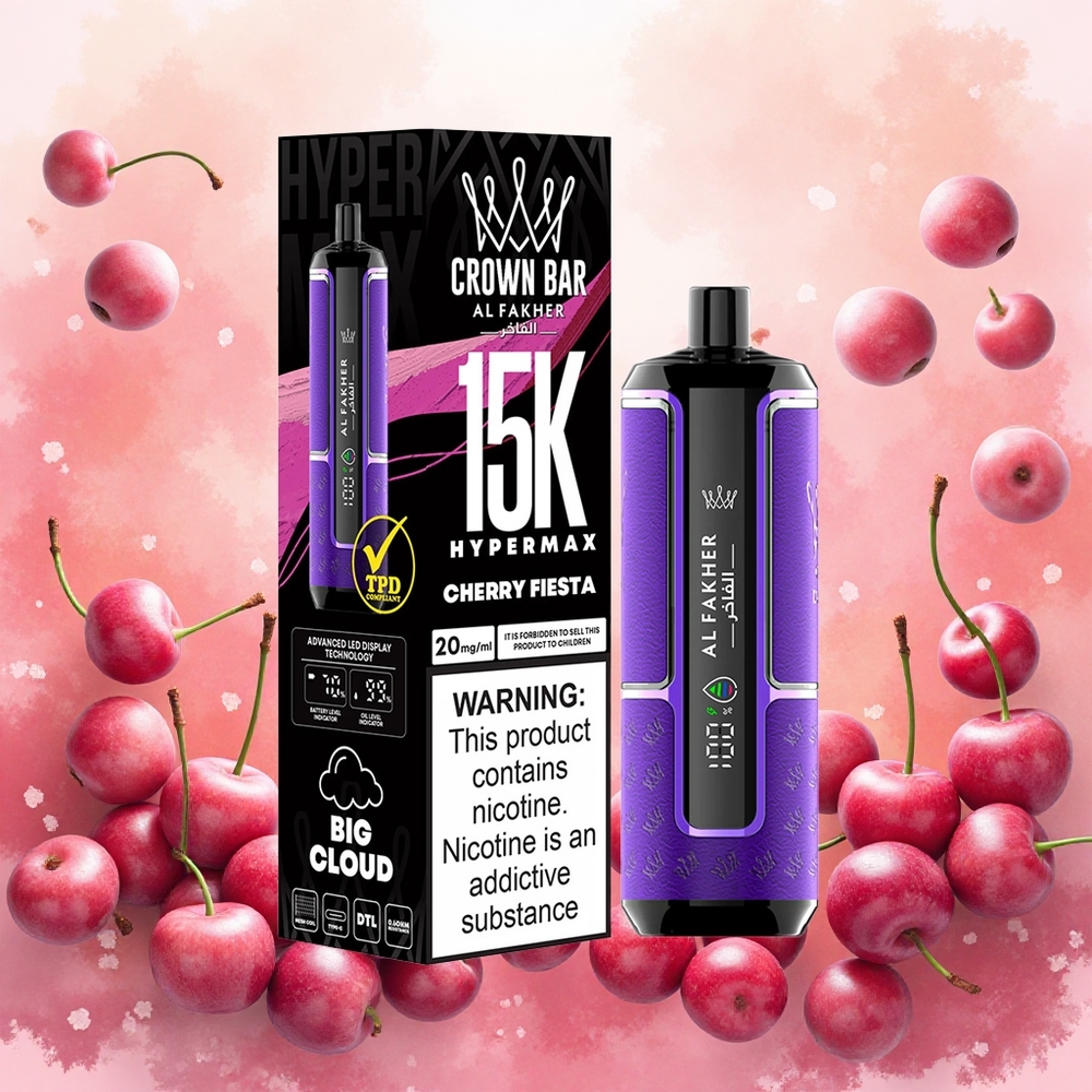 Al Fakher Crown Bar 15K Hypermax Vape Descartável Kit Festa de Cereja atacado brasileiro