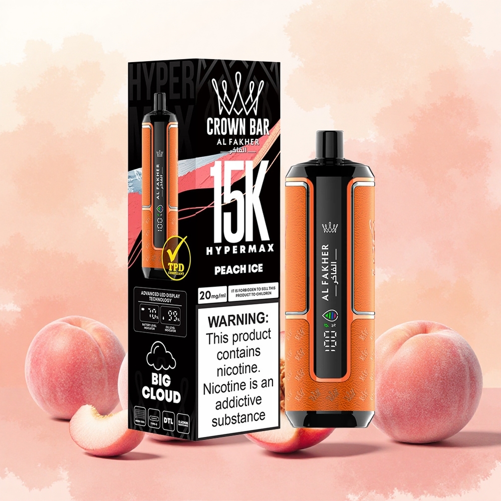 Al Fakher Crown Bar 15K Hypermax Vape Descartável Kit Pêssego Gelo atacado brasileiro