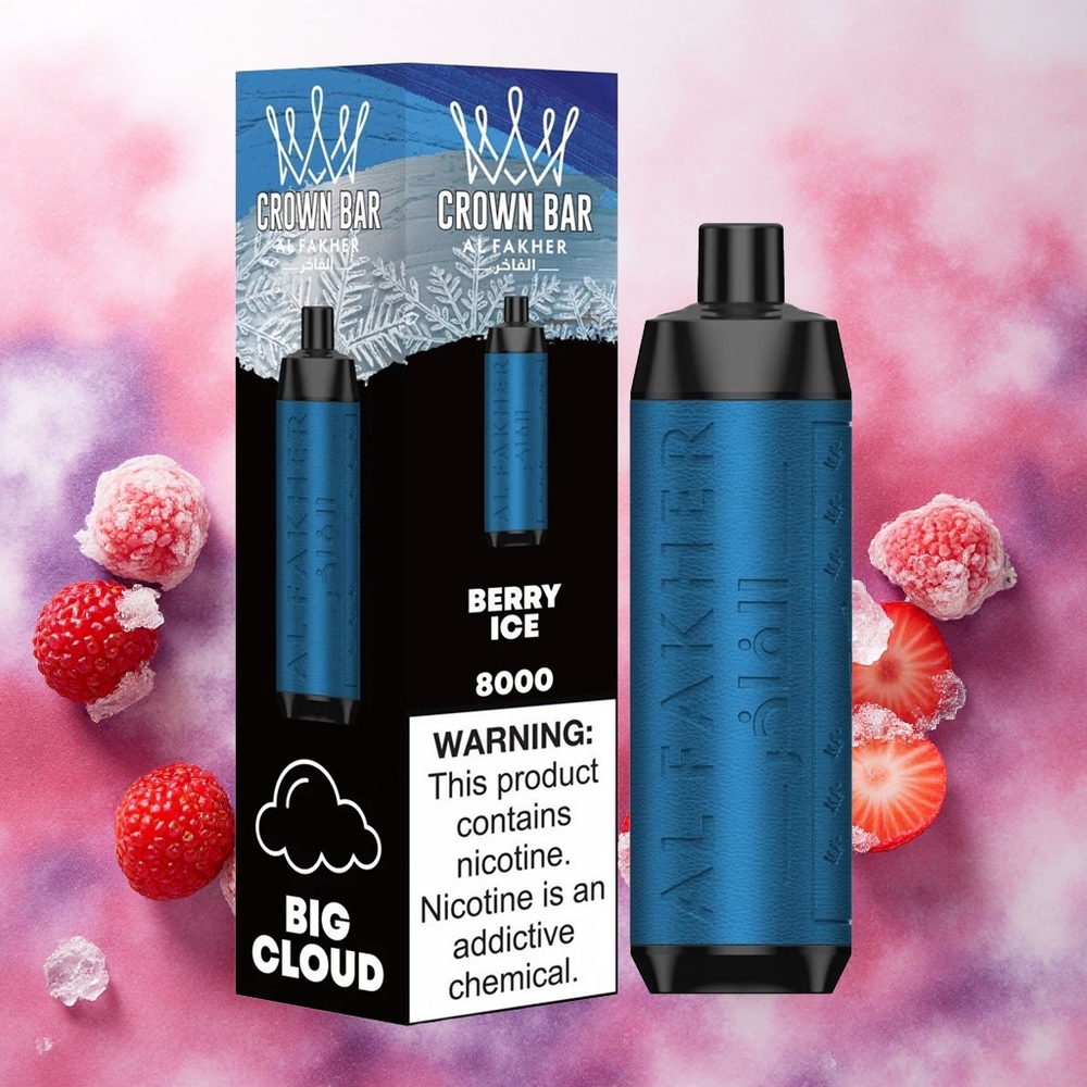Al Fakher Crown Bar 8000 Cristal Descartável Bagas Gelo atacado brasileiro com 18ml e 8000 Tragadas