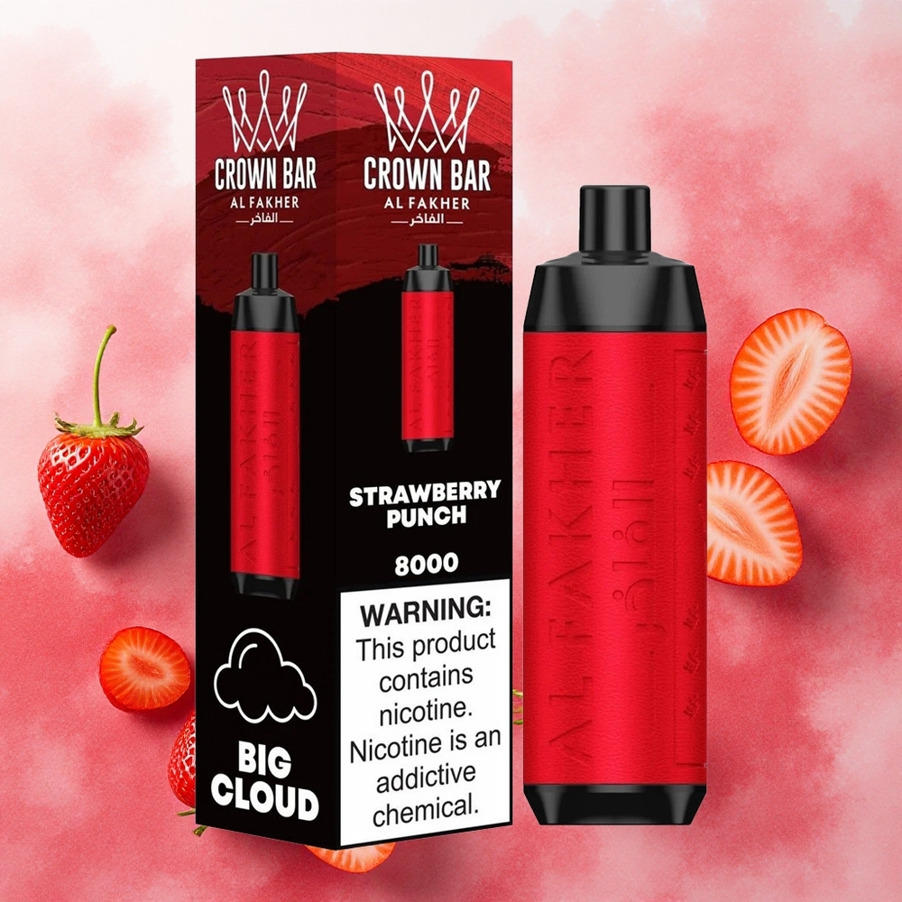 Al Fakher Crown Bar 8000 Cristal Descartável Morango Punch com 18ml e 8000 Puffs atacado brasileiro