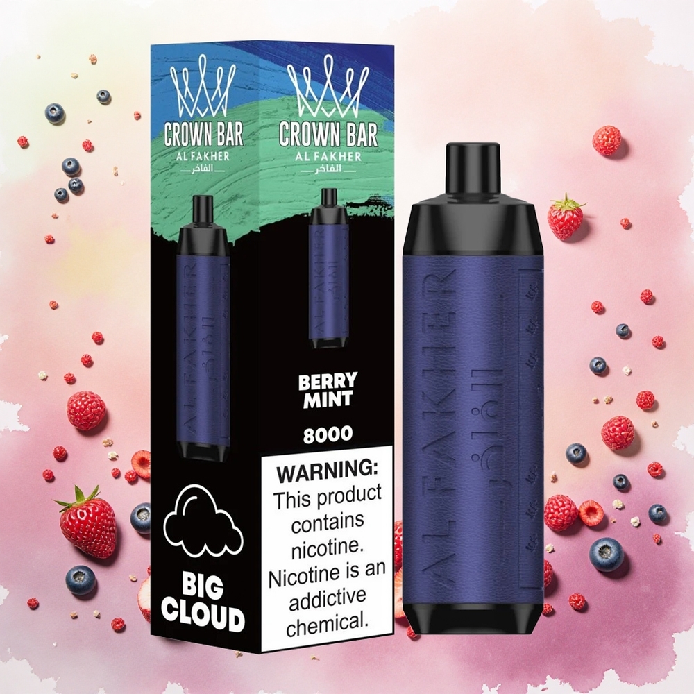 Al Fakher Crown Bar 8000 Cristal Descartável Vape Morango Menta atacado brasileiro