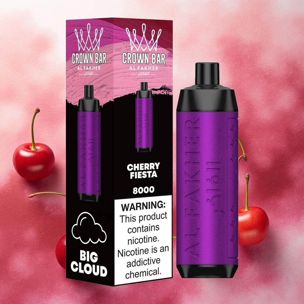 Al Fakher Crown Bar 8000 Crystal Descartável Cereja Fiesta 18ml 8000 Puffs atacado brasileiro