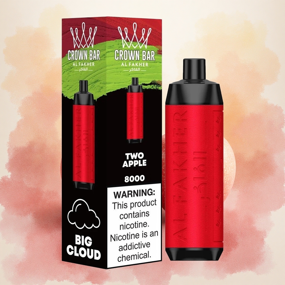 Al Fakher Crown Bar 8000 Crystal Vape Descartável Dois Sabores de Maçã com 8000 Puffs e 18ml de Líquido atacado brasileiro
