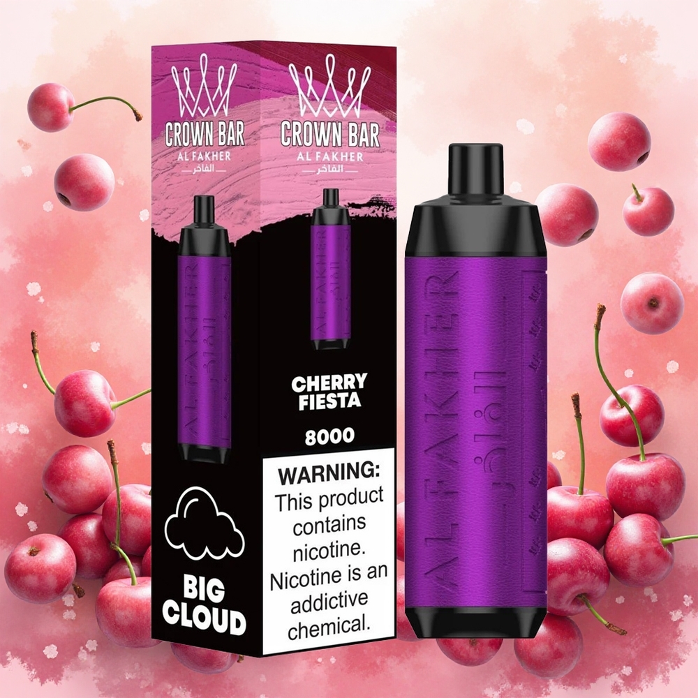 Al Fakher Crown Bar 8000 Crystal Vape Descartável Festa Cereja atacado brasileiro