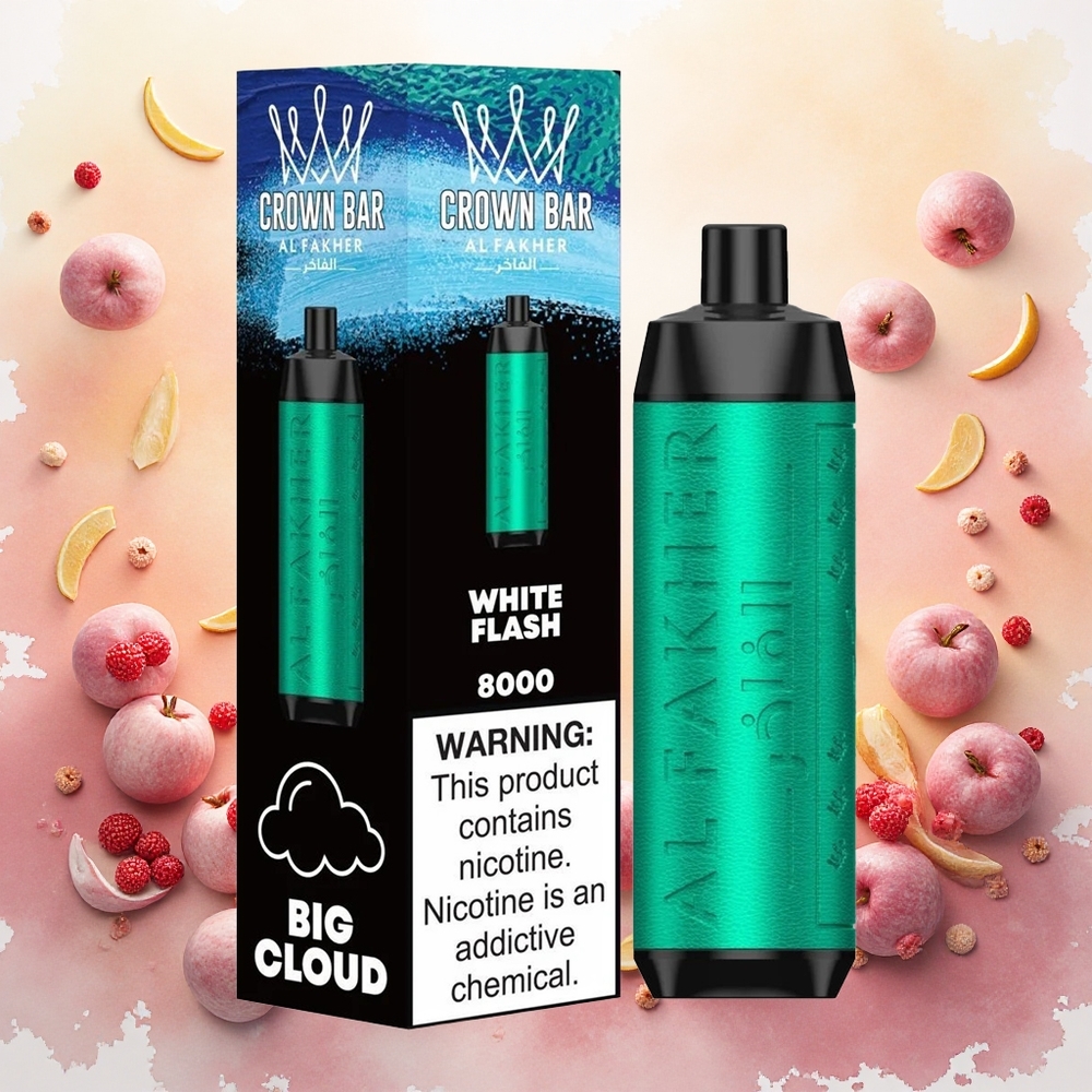 Al Fakher Crown Bar 8000 Crystal Vape Descartável Flash Branco atacado brasileiro