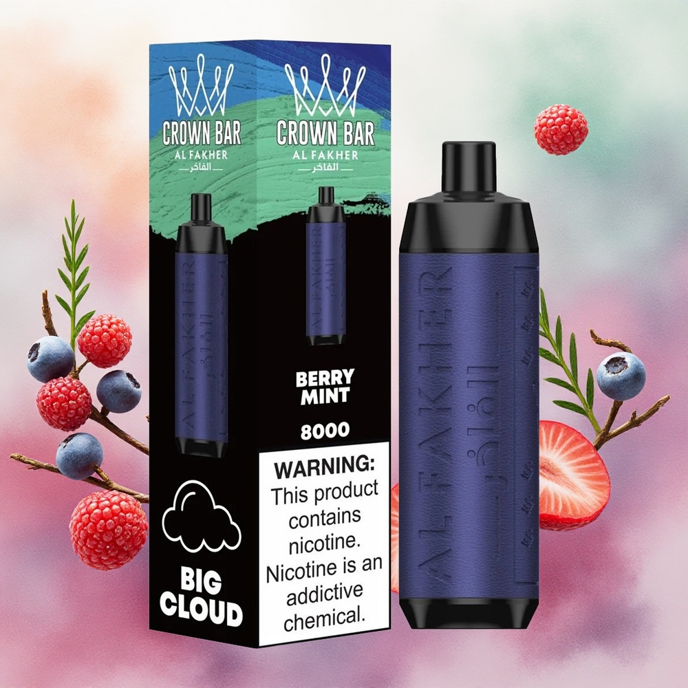 Al Fakher Crown Bar 8000 Crystal Vape Descartável Fruta Silvestre Menta com 18ml de Líquido e 8000 Puffs - Atacado Brasileiro
