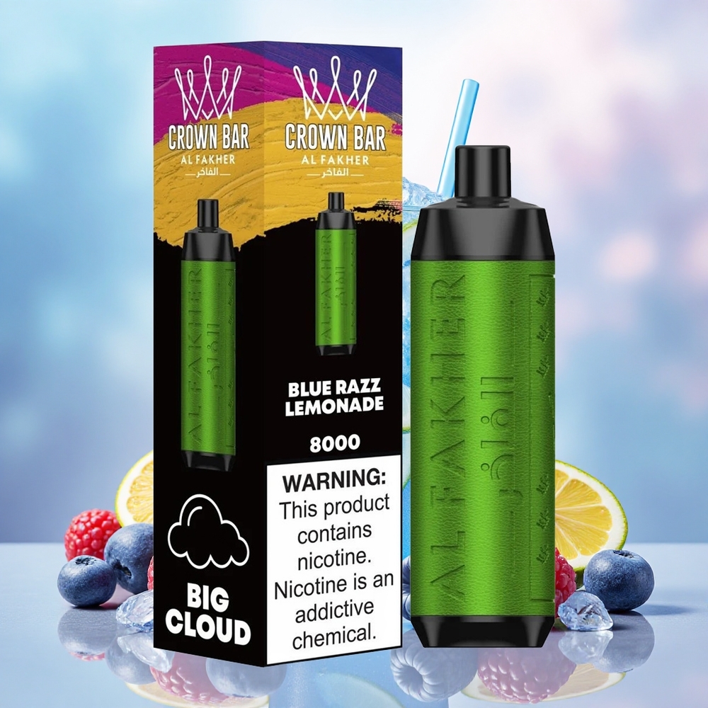 Al Fakher Crown Bar 8000 Crystal Vape Descartável Groselha Azul Limonada atacado brasileiro