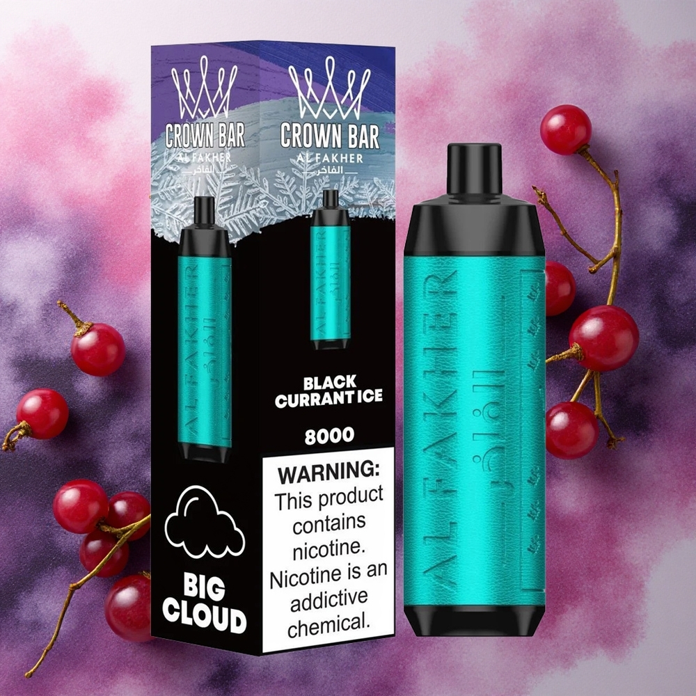 Al Fakher Crown Bar 8000 Crystal Vape Descartável Groselha Negra Gelo atacado brasileiro com 18ml e 8000 tragadas