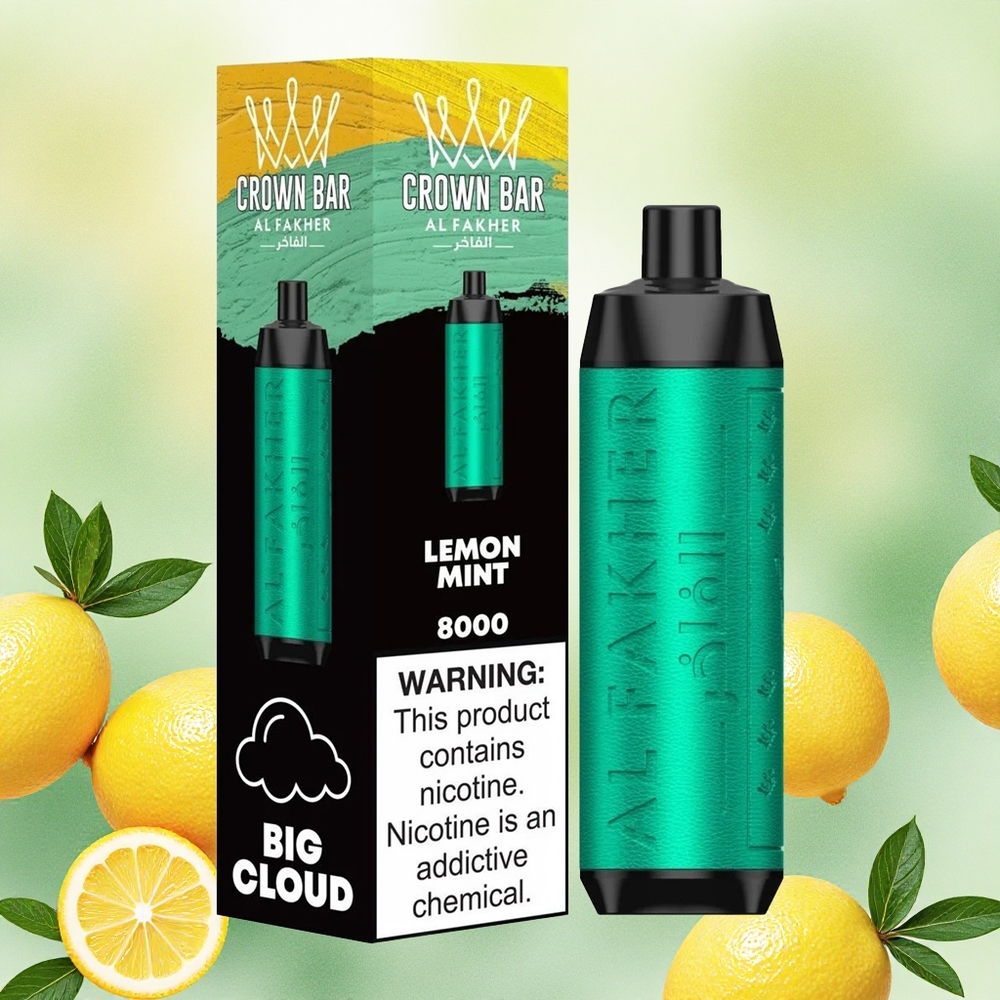 Al Fakher Crown Bar 8000 Crystal Vape Descartável Limão Hortelã com 18ml e 8000 Puffs - Atacado Brasileiro