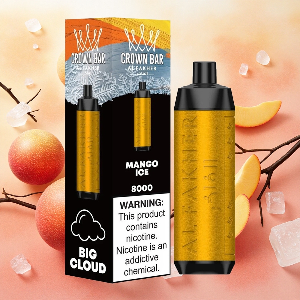 Al Fakher Crown Bar 8000 Crystal Vape Descartável Manga Gelo com 18ml de Capacidade e 8000 Puffs atacado brasileiro