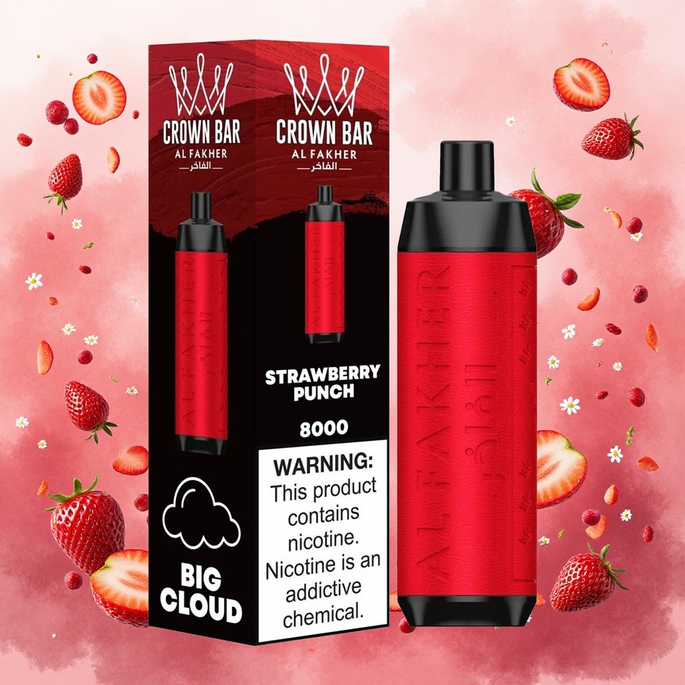 Al Fakher Crown Bar 8000 Crystal Vape Descartável Morango Punch atacado brasileiro