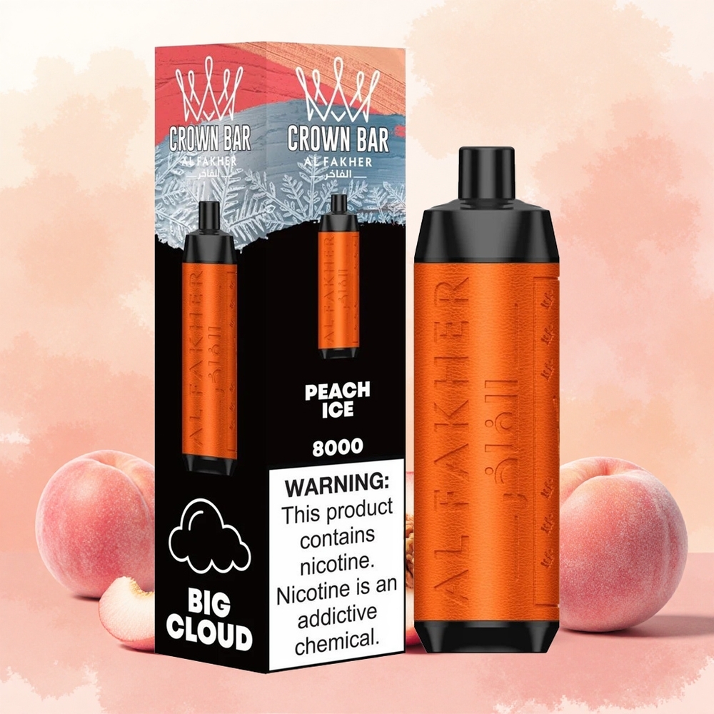 Al Fakher Crown Bar 8000 Crystal Vape Descartável Pêssego Gelo atacado brasileiro